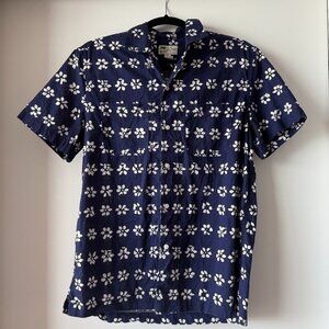 J. Crew Navy & White Hawaiian Floral Print Short-Sleeved Button-Up Shirt, Small